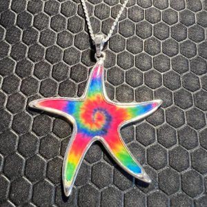 Star Fish Necklace Multicolored 18K White Gold Plated